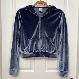 Blue Velvet Cropped Hoodie | PINK S